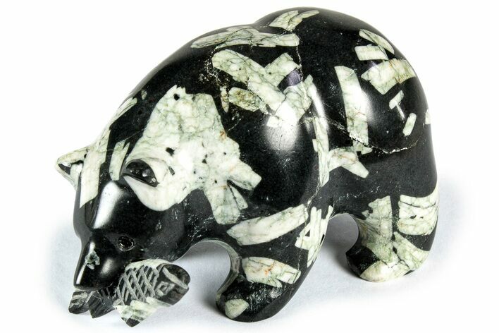 Realistic Polished Chinese Writing Rock Bear with Fish #308487